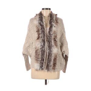 Military Hippie Tan Faux Fur Collar Trim Cardigan Women One Size